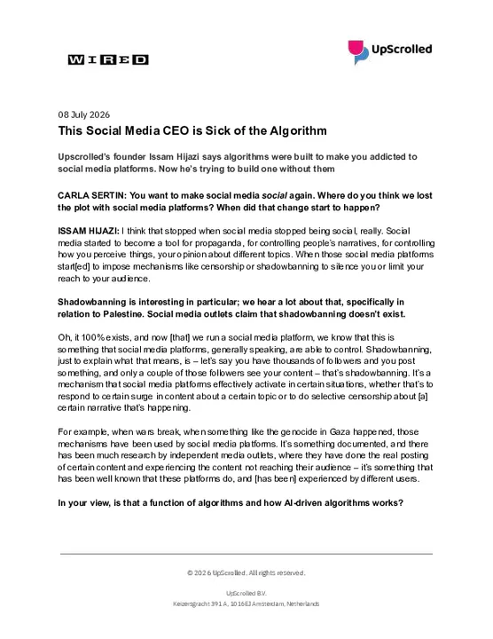 08 July 2026 - UpScrolled - This Social Media CEO is Sick of the Algorithm.pdf