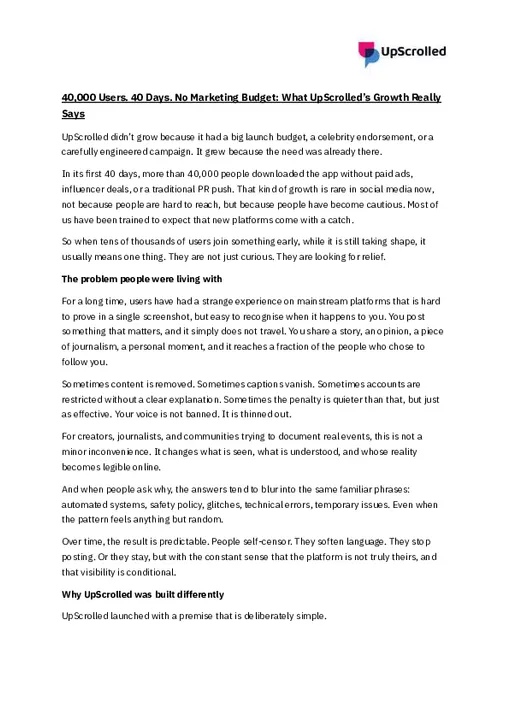 22 Dec 2025 - UpScrolled - 40000 Users. 40 Days. No Marketing Budget- What UpScrolled’s Growth Really Says.pdf