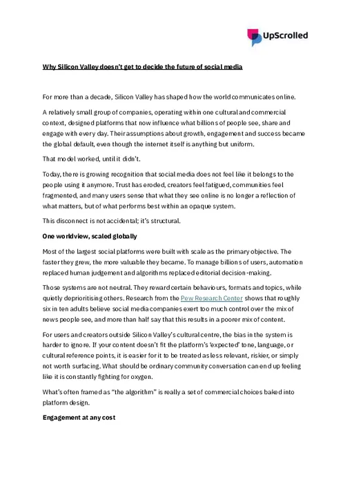 8 Dec 2025 - UpScrolled - Why Silicon Valley doesn’t get to decide the future of social media