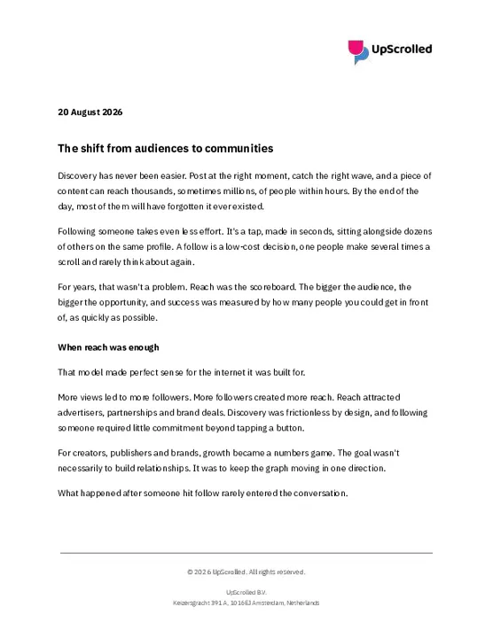 20 Aug 2026 - UpScrolled - From audiences to communities