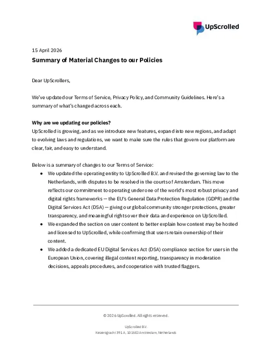 15 April 2026 - UpScrolled - Summary of Material Changes.pdf