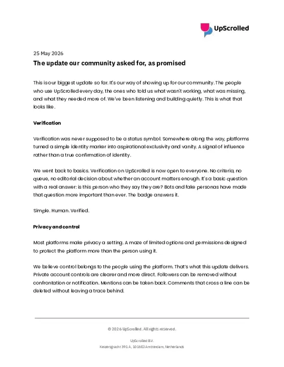 25 May 2026 - UpScrolled - The update our community asked for, as promised.pdf